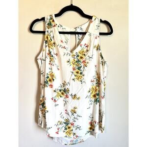 Old Navy Women Top Size M White Floral Sleeveless Keyhole 100% Rayon Blouse